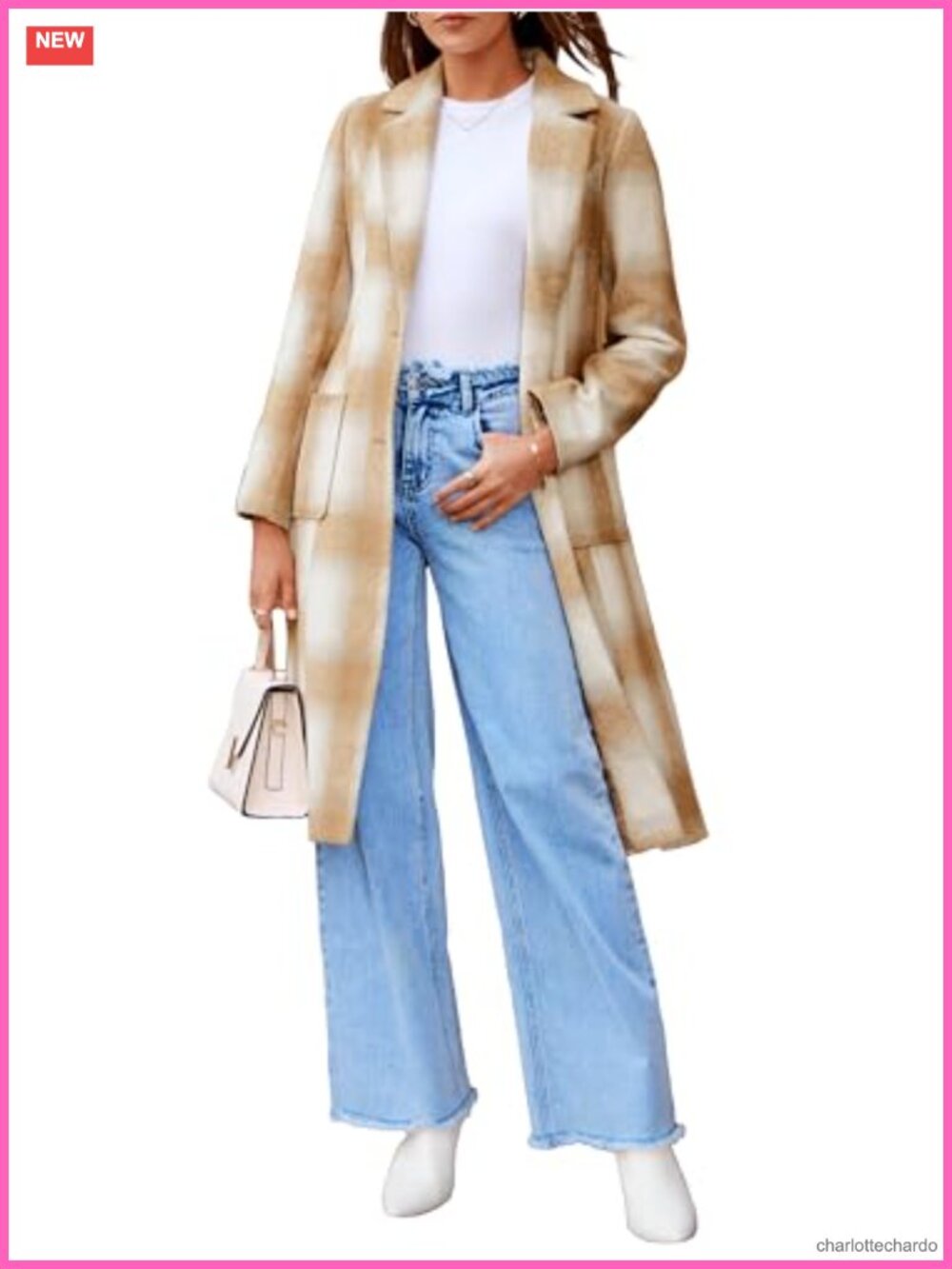 Simplee Women's Wool Blend Plaid Trench Shacket Windproof Lapel Collar Casual